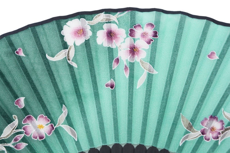 Amajiji Charming Elegant Modern Woman Handmade Bamboo Silk 8.27" (21cm) Folding Pocket Purse Hand Fan/Chinese Japanese Vintage Retro Style Handheld Folding Fan (Green) - Image 4